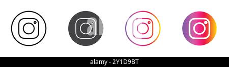 Instagram Icon Logo-Zeichen in dünner Linie Kontursatz und Gruppensammlung Stock Vektor