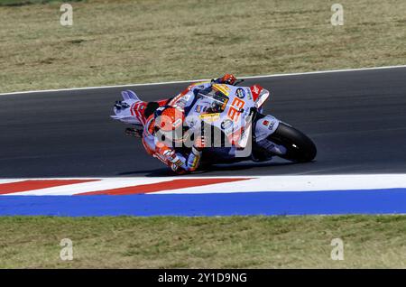 #93 Marc Marquez (Spain-Gresini Racing MotoGPâ¢) während des Gran Premio Red Bull di San Marino e della Riviera di Rimini Freie Praxis nÂ°1 MotoGP freitag, Gran Premio Red Bull di San Marino e della Riviera di Rimini auf dem Misano World Circuit Marco Simoncelli in Misano Adriatico am 06. september 2024 in Misano, Italien. Während des freien Trainings des Gran Premio Red Bull di San Marino e della Riviera di Rimini, MotoGP-Weltmeisterschaft in Misano Adriatico, Italien, 6. September 2024 Stockfoto