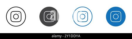 Instagram Icon Logo-Zeichen in dünner Linie Kontursatz und Gruppensammlung Stock Vektor