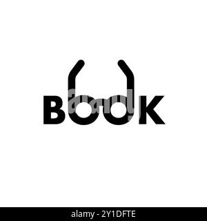 Buchbeschriftung. Die Buchstaben „o“ bilden eine Brille. Vektorillustration, flache Ausführung Stock Vektor