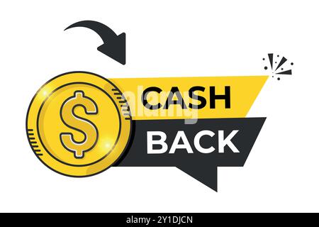 Cashback-Vektor-Illustration mit fetten Dollar-Münze und Pfeil. Mit Prämien, Verkaufs-, Rabatt-, Angebot usw. Geeignet für Finanz- und Werbezwecke Stock Vektor