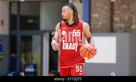 Würzburg, Deutschland. September 2024. Im Bild: Tyrese Williams (Würzburg Baskets, 55) 05.09.2024, FIT/One Würzburg Baskets vs. PS Karlsruhe LIONS, Vorbereitungsspiel, Deutschland, Würzburg, Trainingszentrum, Quelle: dpa/Alamy Live News Stockfoto