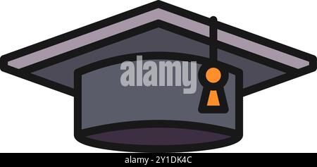 Flacher Icon-Abschlusshut, Schulausstattung, Schulkonzept. Bearbeitbare Datei Stock Vektor