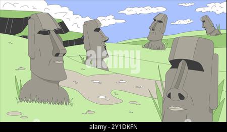 Osterinsel Moai Statuen Cartoon flache Illustration Stock Vektor