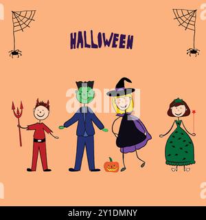 Eine Familie in Halloween-Kostümen... Stock Vektor