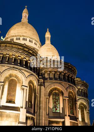 Die Kuppeln von Sacre Coeur, nachts, Montmartre, Paris, Frankreich, Europa, EU. Stockfoto