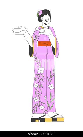 Lächelnde japanische Frau mit Yukata-2D-Zeichentrickfigur Stock Vektor