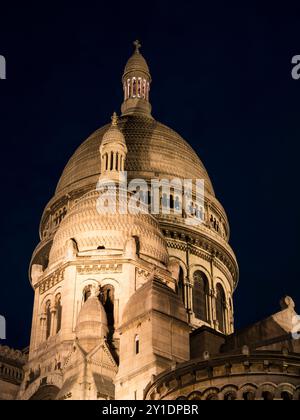 Die Kuppeln von Sacre Coeur, nachts, Montmartre, Paris, Frankreich, Europa, EU. Stockfoto