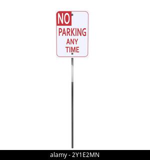 Ein 3D-gerendertes Schild ohne Parken steht gut sichtbar mit einer klaren Botschaft. Stockfoto