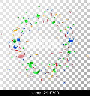 Partykonfetti in 3D-Farbe auf transparentem Hintergrund. Stock Vektor