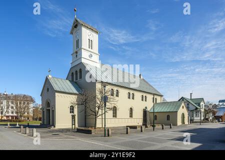 Lutherische Kathedrale Domkirkjan, Reykjavik, Island. Stockfoto