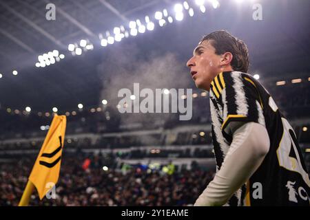 Torino, Italien. Januar 2024. Foto Marco Alpozzi/LaPresse 16 Gennaio 2024 - Turin, Italien - Sport - Juventus vs Sassuolo - Campionato italiano di calcio Serie A TIM 2023/2024 - Allianz Stadium. Nella Foto: Fabio Miretti (FC Juventus); 16. Januar 2024 Turin, Italien - Sport Soccer - Juventus vs Sassuolo - italienische Fußball-Meisterschaft Liga A TIM 2023/2024 - Allianz Stadium im Bild: Fabio Miretti (FC Juventus); Foto: LaPresse/Alamy Live News Stockfoto