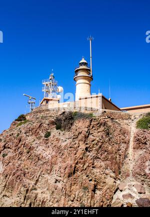 Provinz Almería, Andalusien, Spanien, Europa. Naturpark Cabo de Gata-Níjar. Die Landzunge mit dem Leuchtturm Stockfoto