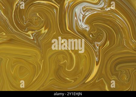 Verflüssigter Hintergrund mit gelber und brauner Farbe. Abstrakte Konzeptidee. Stockfoto