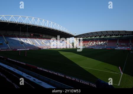 Wigan, Großbritannien. September 2024. Eine allgemeine Ansicht des Brick Community Stadions vor dem Spiel Wigan Warriors vs Hull KR in der Betfred Super League Runde 25 im Brick Community Stadium, Wigan, Vereinigtes Königreich, 6. September 2024 (Foto: Cody Froggatt/News Images) in Wigan, Vereinigtes Königreich am 6. September 2024. (Foto: Cody Froggatt/News Images/SIPA USA) Credit: SIPA USA/Alamy Live News Stockfoto