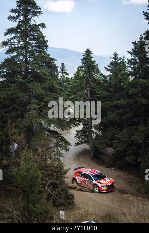 49 CETINKAYA Burcu, PONS Fabrizia, Skoda Fabia Evo Rally2, Aktion während der Akropolis Rallye, Griechenland. , . WRC World Rallye Car Championship, vom 1. Bis 4. September 2024 in Lamia, Griechenland - Foto Nikos Katikis/DPPI Credit: DPPI Media/Alamy Live News Stockfoto