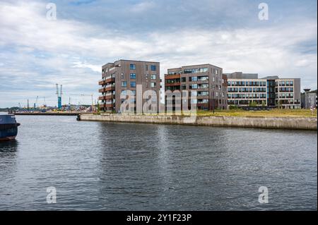 Fredericia, Jütland, Dänemark, 25. Juli 2024 - Landschaft über dem alten Hafen Stockfoto
