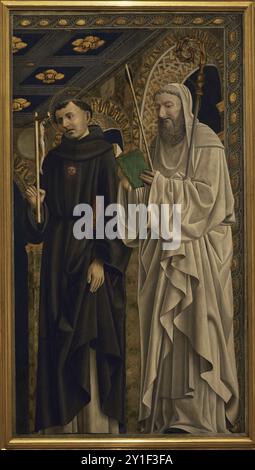 Sts. Egidius (St. Gile) und Nikolaus von Tolentino (links). Porträt eines lombardischen Malers. Tempera auf Holzplatte, ca. 1500-1510. Pinacoteca Castello Sforzesco, Mailand, Italien. Stockfoto