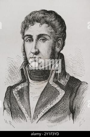 Charles Victoire Emmanuel Leclerc (1772-1802). Französischer General, der Napoleon Bonaparte diente, dem er ein Schwager war. Er leitete die französische Expedition, die Napoleon auf die Insel Saint-Domingue schickte. Hochformat. Gravur. "Geschichte der Französischen Revolution". Band I, 2. Teil, 1879. Stockfoto