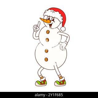 Cartoon-grooviger Weihnachtsmann mit Weihnachtsmütze und funkigen Vintage-Schuhen in einer verspielten Pose. Vereinzelte Vektoren fröhliche Persönlichkeiten verbreiten Feiertagsgrüße und festliche Vibes Stock Vektor