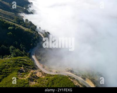 Dicker Nebel umgibt die Santa Lucia Berge entlang des Highway 1 entlang der Big Sur Küste in Kalifornien Stockfoto