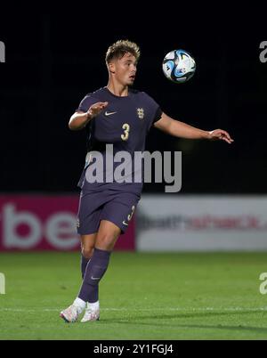 Der Engländer Callum Doyle während des Qualifikationsspiels zur UEFA-Euro-U21-Meisterschaft auf den Ballymena Showgrounds in County Antrim. Bilddatum: Freitag, 6. September 2024. Stockfoto