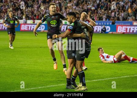 14. Bevan French Scores - Wigan Warriors vs Hull KR - BETFRED Super Leauge - 06/09/24 Stockfoto