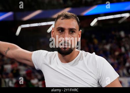 Parigi, Frankreich. September 2024. Gianluigi Donnarumma (Italien) feiert Italien während des Fußballspiels der UEFA Nations League 24-25 zwischen Frankreich und Italien (Gruppe B) im Parc des Princes, Paris, Frankreich - 6. September 2024. Sport - Fußball . (Foto: Fabio Ferrari/LaPresse) Credit: LaPresse/Alamy Live News Stockfoto