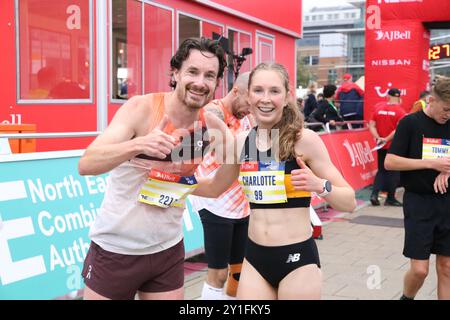 Der Great North Run 5k findet am Freitag auf Newcastle und Gateshead statt, an dem Bürgermeister Kim McGuinness teilnahm. Newcastle Upon Tyne, Großbritannien, 6. September 2024, Credit: DEW/Alamy Live News Stockfoto