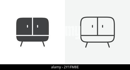 Cabinet Icon Flat Outline Collection auf schwarzem und weißem Hintergrund Stock Vektor