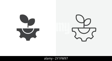 Bio ENERGY Icon Flat Outline Kollektion mit schwarz-weißem Hintergrund Stock Vektor