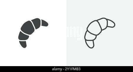 Croissant Icon Flat Outline Kollektion auf schwarzem und weißem Hintergrund Stock Vektor