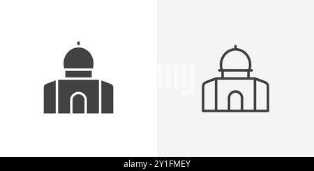 Mosque Icon Flat Outline Kollektion auf schwarzem und weißem Hintergrund Stock Vektor