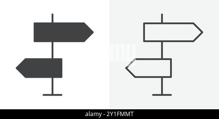 Directions Icon Flat Outline Collection auf schwarzem und weißem Hintergrund Stock Vektor