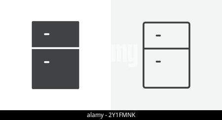 Kühlschrank Icon Flat Outline Kollektion auf schwarzem und weißem Hintergrund Stock Vektor