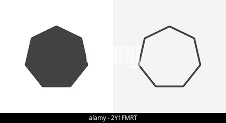 Heptagon Icon Flat Outline Kollektion mit schwarzem und weißem Hintergrund Stock Vektor