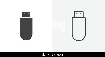 USB icon Flat Outline Collection in Schwarz-weiß-Hintergrund Stock Vektor