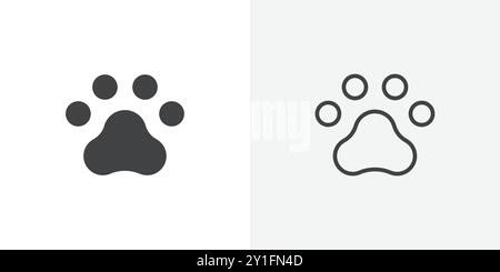 Paw Icon Flat Outline Kollektion auf schwarzem und weißem Hintergrund Stock Vektor