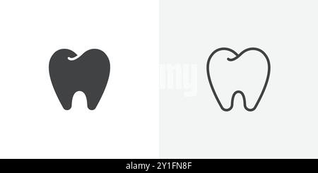 „Teeth Icon Flat Outline“-Kollektion mit schwarzem und weißem Hintergrund Stock Vektor