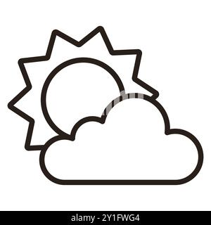 Vektorsymbol Sonne und Wolke. Schwarze Kontur. Vektorillustration isoliert auf weißem Hintergrund. Stock Vektor