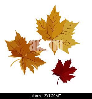 Vektor herbstgelbe trockene Ahornblätter. Clipart ist auf weißem Hintergrund. Isolierte flache Illustration mit braunen Pflanzen für Design, Grußkarte, Banner, Stock Vektor