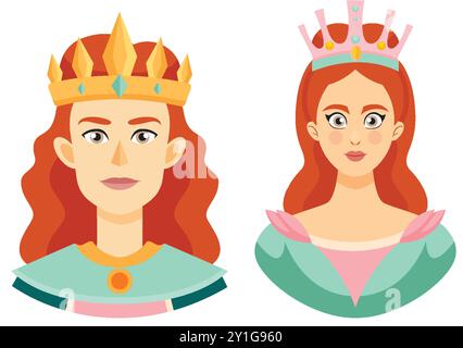 Königliches Paar mit Kronen und königlicher Kleidung Stock Vektor