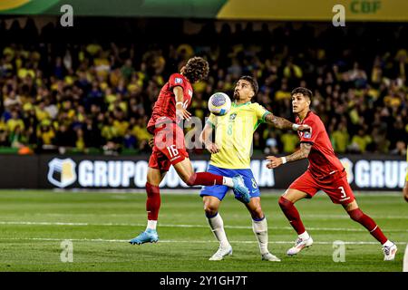 Curitiba, Parana, Brasilien. September 2024. Curitiba (PR), 06/2024 - QUALIFIKATION/BRASILIEN VS ECUADOR - Höhepunkte des Spiels zwischen Brasilien und Ecuador, gültig für die 7. Runde der Qualifikation zur Weltmeisterschaft 2026, am Abend dieses Freitag, den 6. September 2024, im großen Antonio Couto Pereira Stadion in Curitiba-PR. (Kreditbild: © Pedro Paulo Diaz/TheNEWS2 via ZUMA Press Wire) NUR REDAKTIONELLE VERWENDUNG! Nicht für kommerzielle ZWECKE! Stockfoto