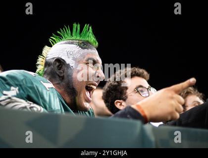 Sao Paulo, Brasilien. September 2024. Philadelphia Eagles Fans, während des Spiels der NFL Brasilien, im Arena Corinthians Stadium in Sao Paulo, Brasilien am 06. September 2024 Foto: Gledston Tavares/DiaEsportivo/Alamy Live News Credit: DiaEsportivo/Alamy Live News Stockfoto