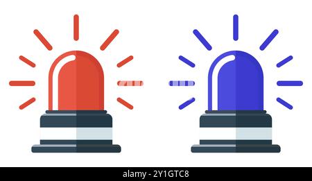 Warnblinksirene-Symbol. Satz roter und blauer Alarmsirene-Symbole in flachem Stil. Vektorabbildung. Stock Vektor
