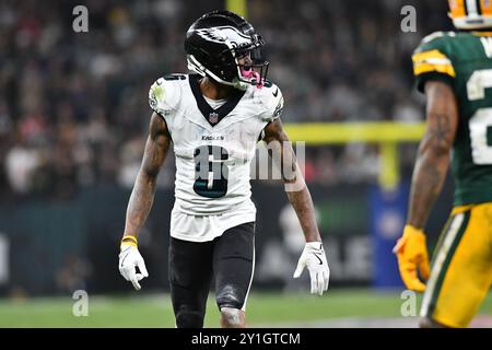 Sao Paulo, Brasilien. September 2024. São PAULO, BRASILIEN – 7. SEPTEMBER: DeVonta Smith (6) der Philadelphia Eagles-Wide-Receiver DeVonta Smith (6) in einem Spiel zwischen den Green Bay Packers und den Philadelphia Eagles in der Arena Corinthians am 7. September 2024 in São Paulo, Brasilien. (Foto: Leandro Bernardes/PxImages) Credit: PX Images/Alamy Live News Stockfoto