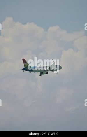 Mahe Seychelles 25.08.25 Air Seychelles Flug landet auf dem internationalen Flughafen Stockfoto