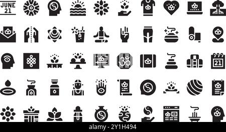 Internationaler Tag der Yoga-Symbole hochwertige Vektor-Icons-Kollektion mit editierbarem Strich. Ideal für professionelle und kreative Projekte. Stock Vektor