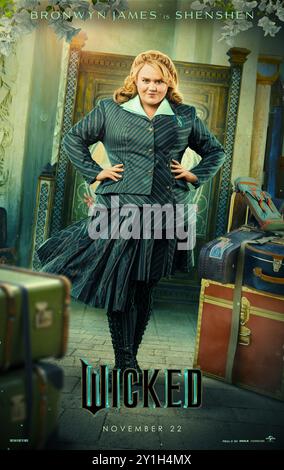 Wicked (2024) unter der Regie von Jon M. Chu mit Bronwyn James als Shenshen in einer Adaption des Broadway-Musicals basierend auf dem Buch The Wicked: The Life and Times of the Wicked Witch of the West von Gregory Maguire. Poster mit US-Zeichen ***NUR FÜR REDAKTIONELLE ZWECKE***. Quelle: BFA / Universal Pictures Stockfoto
