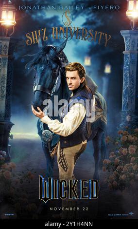 Wicked (2024) von Jon M. Chu mit Jonathan Bailey als Fiyero in einer Adaption des Broadway-Musicals, basierend auf dem Buch The Wicked: The Life and Times of the Wicked Witch of the West von Gregory Maguire. Poster mit US-Zeichen ***NUR FÜR REDAKTIONELLE ZWECKE***. Quelle: BFA / Universal Pictures Stockfoto